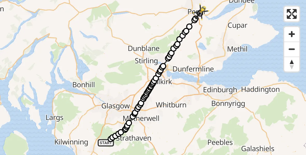 Flight route Police Helicopter East Ayrshire - West Kinfauns, 23 July 2026, 15:23