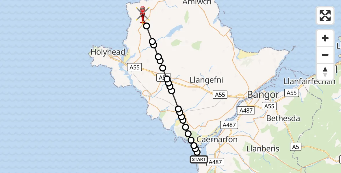 Flight route Air Ambulance Helicopter Caernarfon Airport - Cylch-y-Garn, 23 July 2026, 15:26