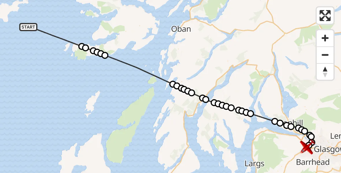 Flight route Air Ambulance Aircraft Inner Seas - Glasgow Airport, 23 July 2026, 15:26