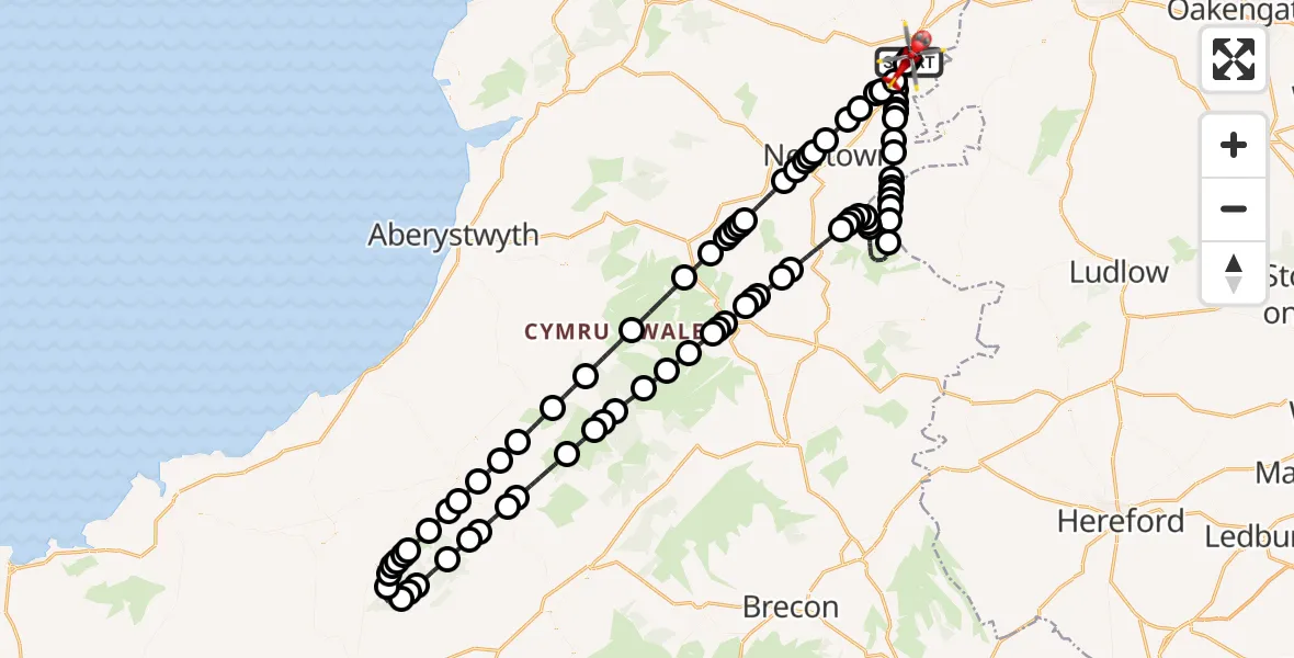 Flight route Air Ambulance Helicopter Welshpool Airport - Welshpool Airport, 23 July 2026, 15:45