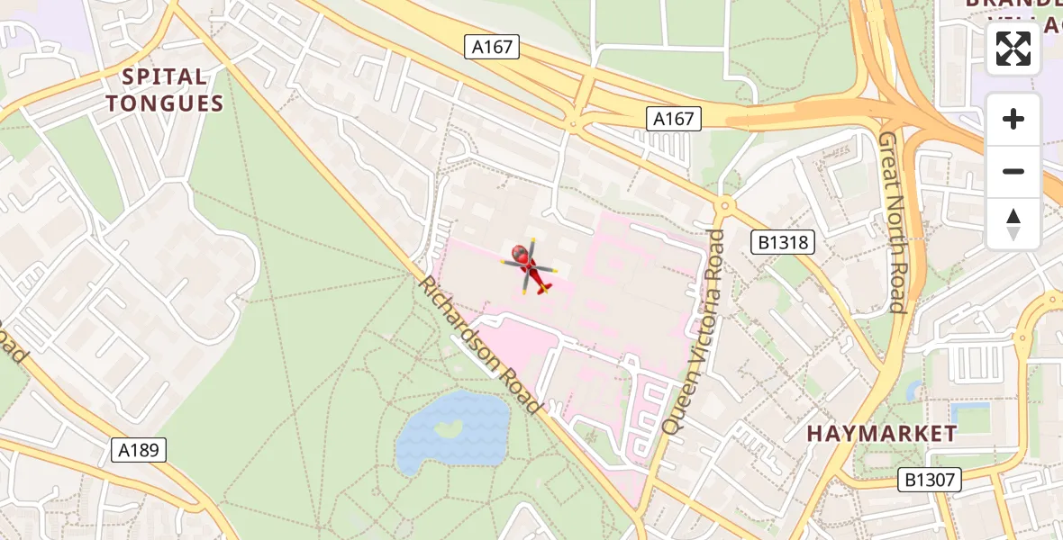 Flight route Air Ambulance Helicopter Newcastle Royal Victoria Infirmary - Newcastle Royal Victoria Infirmary, 23 July 2026, 16:07