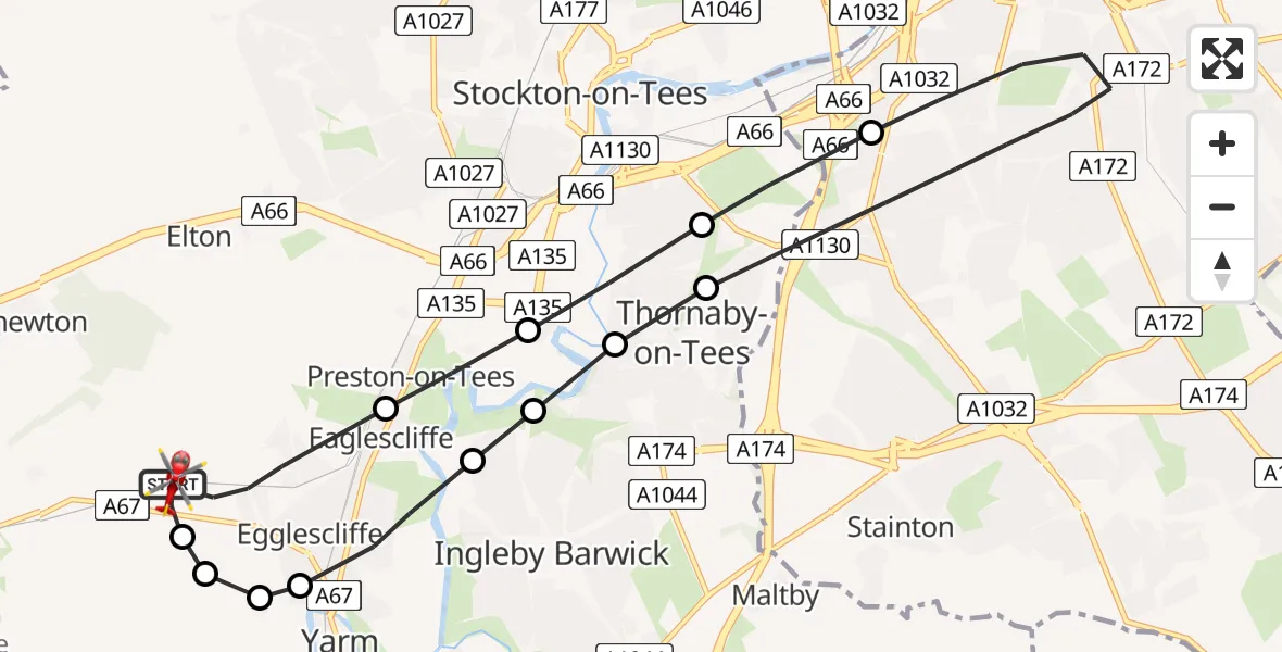 Flight route Air Ambulance Helicopter Egglescliffe - Egglescliffe, 23 July 2026, 16:31