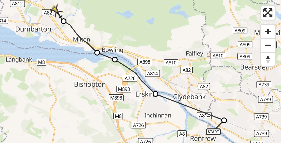 Flight route Police Helicopter Renfrew - Dumbarton, 23 July 2026, 16:31