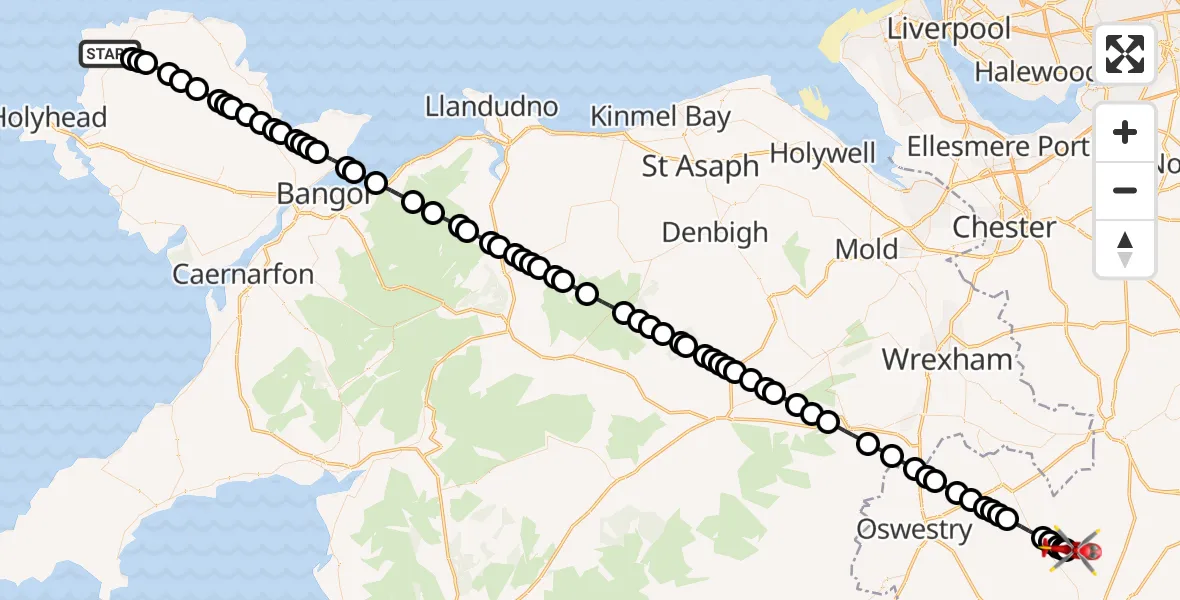 Flight route Air Ambulance Helicopter Cylch-y-Garn - Sleap Airfield, 23 July 2026, 16:35