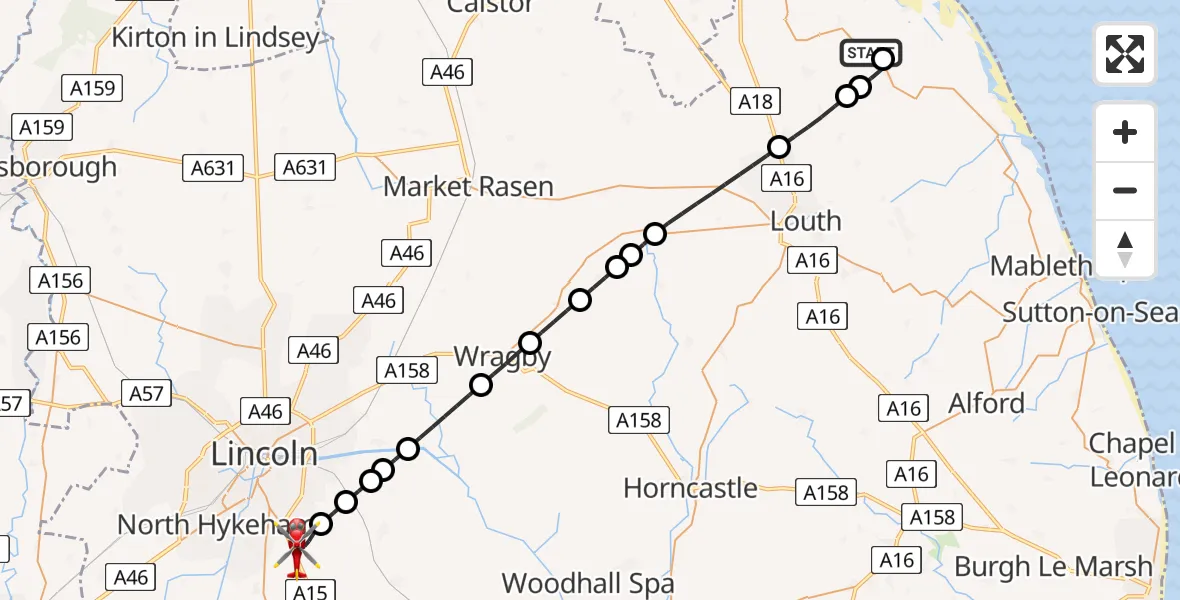 Flight route Air Ambulance Helicopter Marshchapel - North Kesteven, 23 July 2026, 16:46