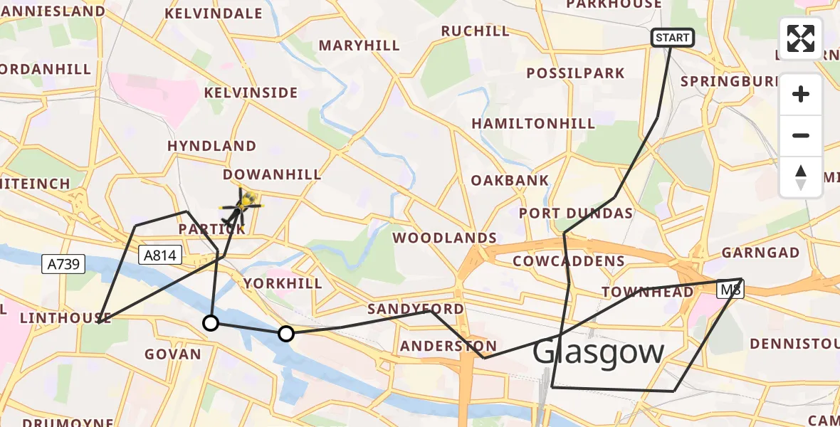 Flight route Police Helicopter Glasgow - Glasgow, 23 July 2026, 17:03