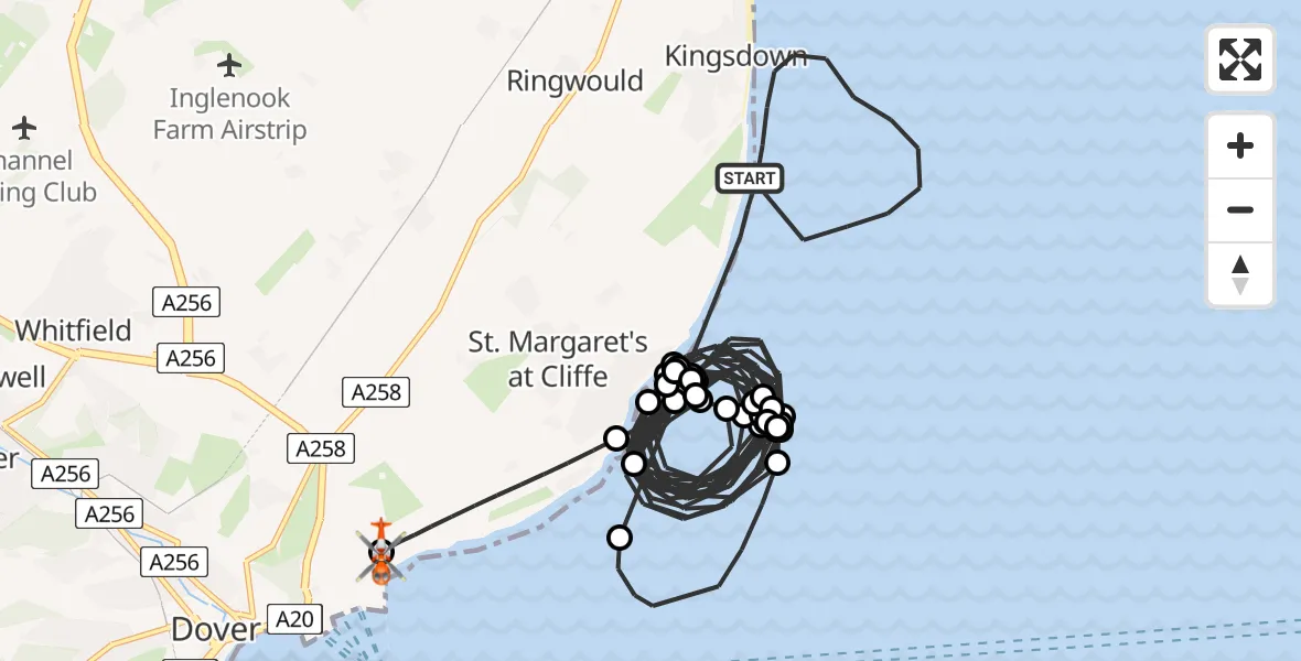 Flight route Coastguard Helicopter North Sea - Langdon Battery Heliport, 23 July 2026, 17:07
