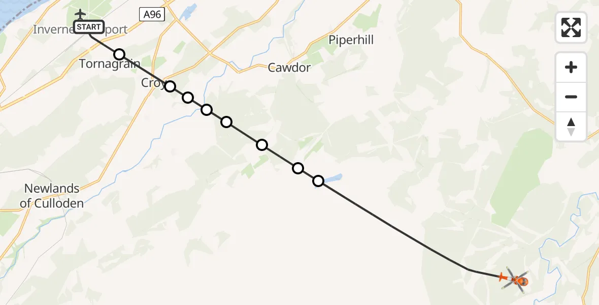 Flight route Coastguard Helicopter Inverness Airport - Highland, 23 July 2026, 17:14