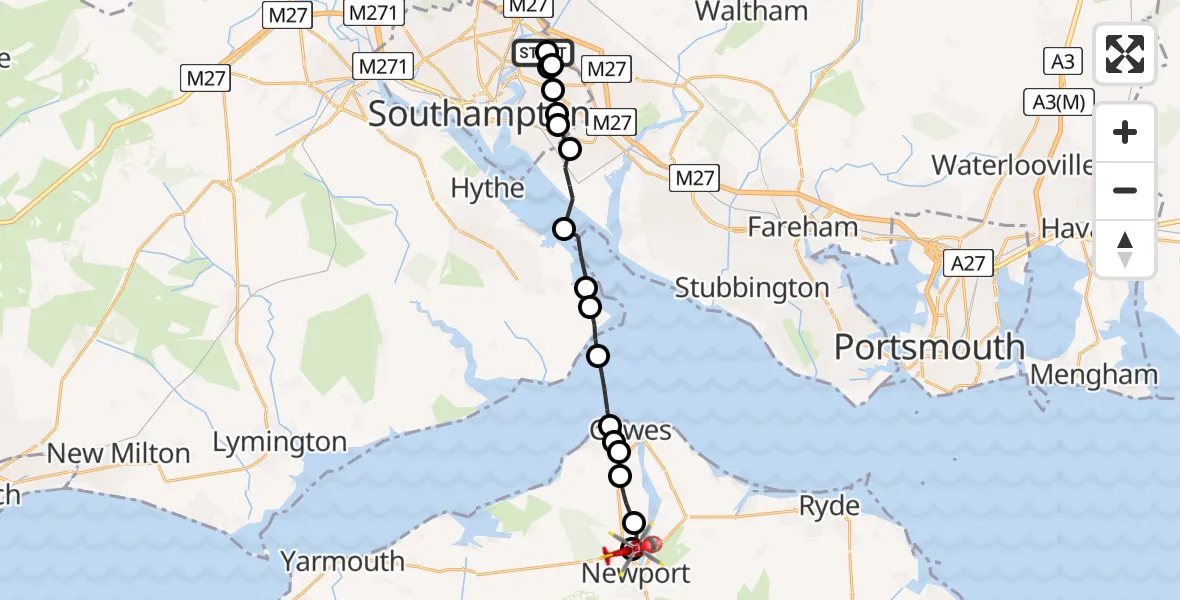 Flight route Air Ambulance Helicopter Townhill Park - St Marys Hospital Isle Of Wight, 23 July 2026, 17:22
