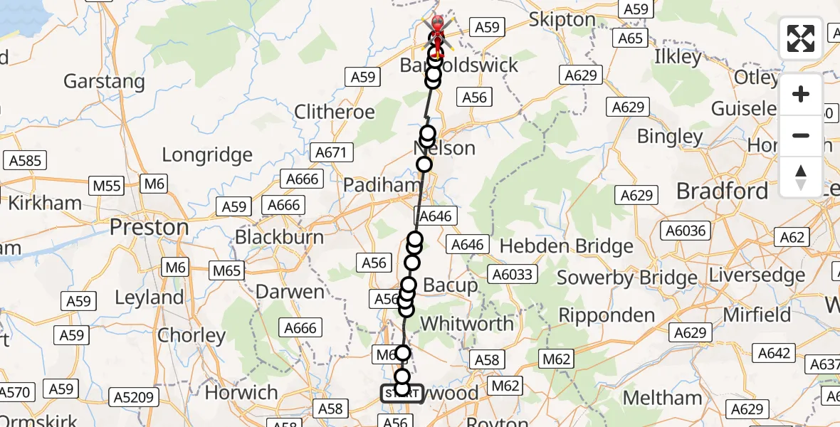 Flight route Air Ambulance Helicopter Bury - Horton, 23 July 2026, 17:22