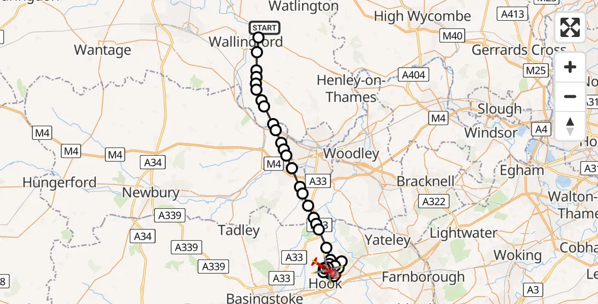 Flight route Air Ambulance Helicopter RAF Benson - Hook, 23 July 2026, 17:33