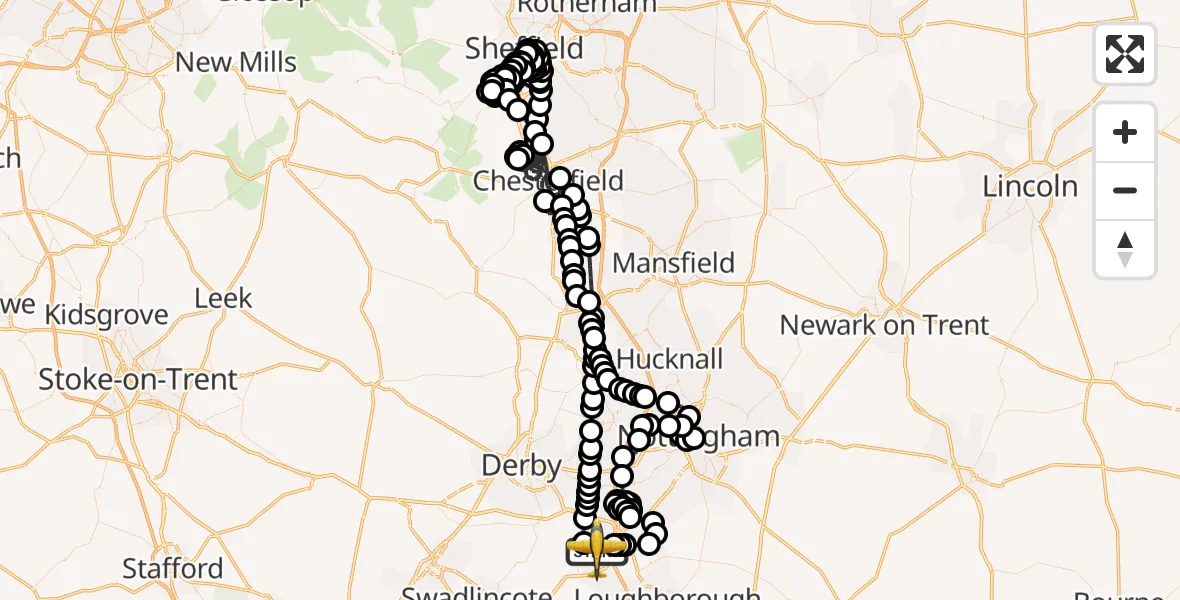 Flight route Police Aircraft East Midlands Airport - East Midlands Airport, 23 July 2026, 17:36