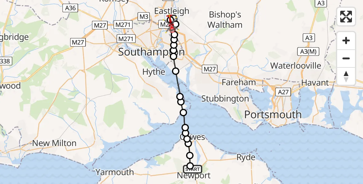 Flight route Air Ambulance Helicopter St Marys Hospital Isle Of Wight - Southampton Airport, 23 July 2026, 18:41