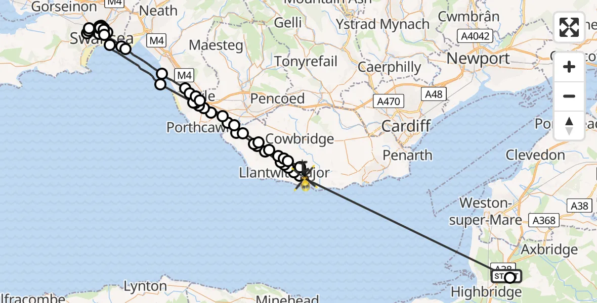 Flight route Police Helicopter Rooksbridge - MOD St Athan, 23 July 2026, 18:42