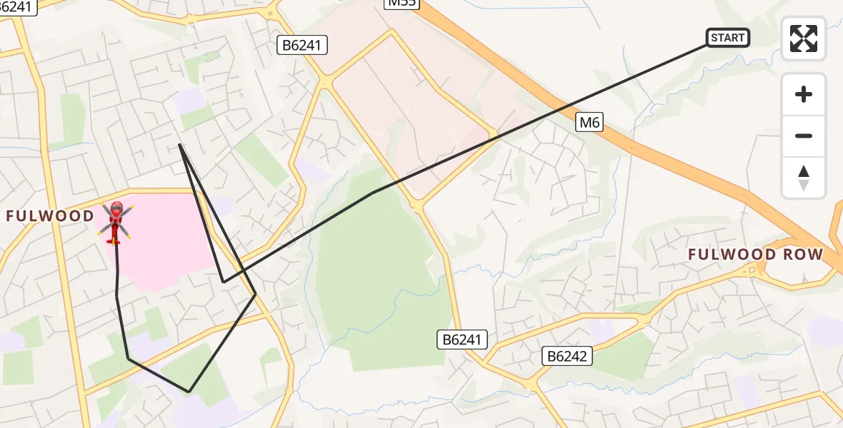 Flight route Air Ambulance Helicopter Preston - Preston, 23 July 2026, 18:47