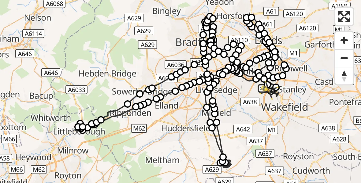 Flight route Police Helicopter East Ardsley - East Ardsley, 23 July 2026, 19:24