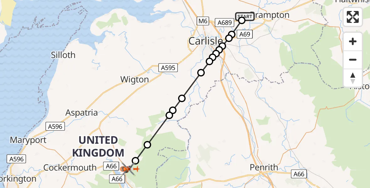 Flight route Coastguard Helicopter Carlisle Lake District Airport - Bassenthwaite, 23 July 2026, 20:12