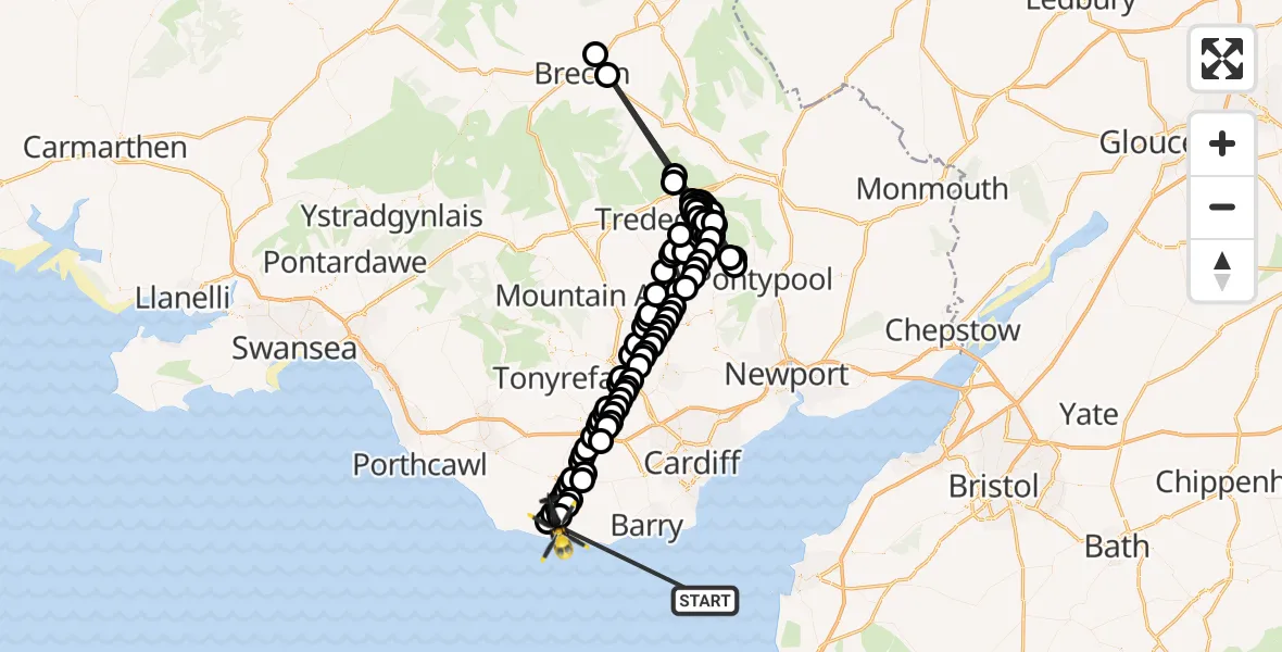 Flight route Police Helicopter Bristol Channel - MOD St Athan, 23 July 2026, 20:23