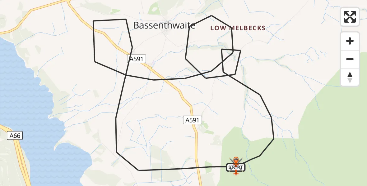 Flight route Coastguard Helicopter Bassenthwaite - Bassenthwaite, 23 July 2026, 20:29