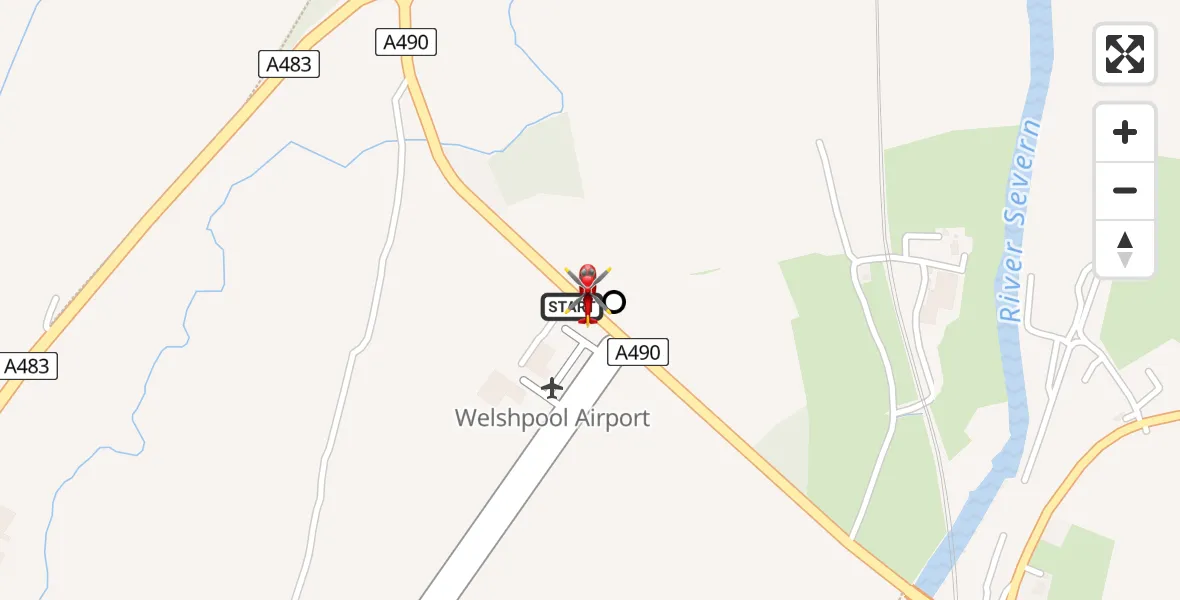 Flight route Air Ambulance Helicopter Welshpool Airport - Welshpool, 23 July 2026, 20:43