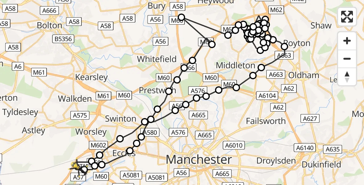Flight route Police Helicopter Manchester Barton Aerodrome - Manchester Barton Aerodrome, 23 July 2026, 20:57