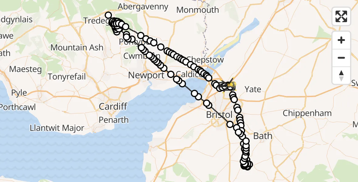 Flight route Police Helicopter Almondsbury Helicopter Base - Almondsbury Helicopter Base, 23 July 2026, 21:28
