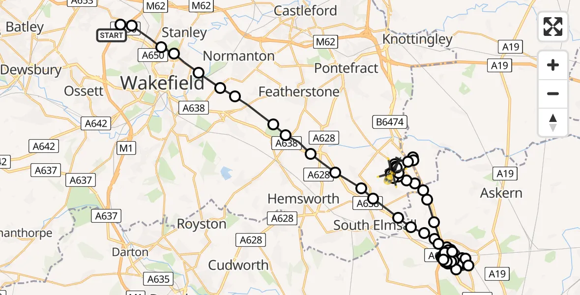 Flight route Police Helicopter East Ardsley - Walton Wood Airfield, 23 July 2026, 21:38