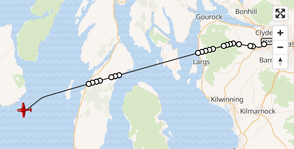 Flight route Air Ambulance Aircraft Glasgow Airport - Inner Seas, 23 July 2026, 22:06