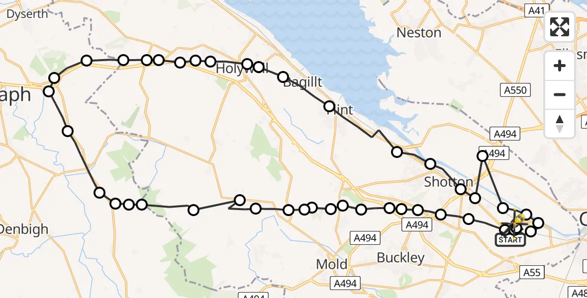 Flight route Police Helicopter Hawarden Airport - Hawarden Airport, 23 July 2026, 22:21