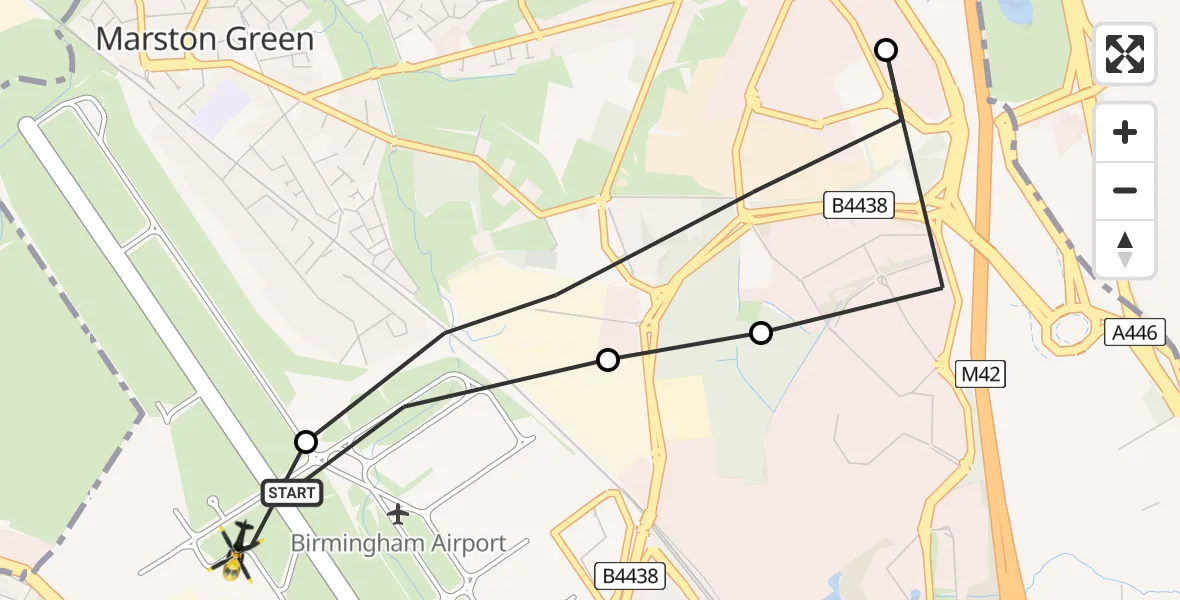 Flight route Police Helicopter Birmingham Airport - Birmingham Airport, 23 July 2026, 22:34