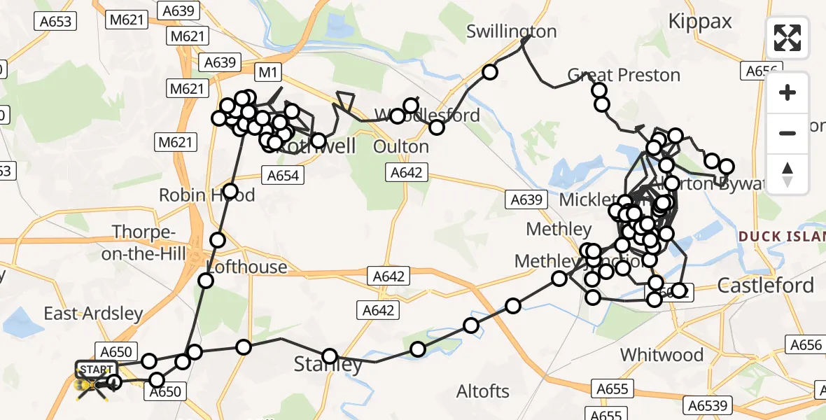 Flight route Police Helicopter East Ardsley - East Ardsley, 23 July 2026, 22:52