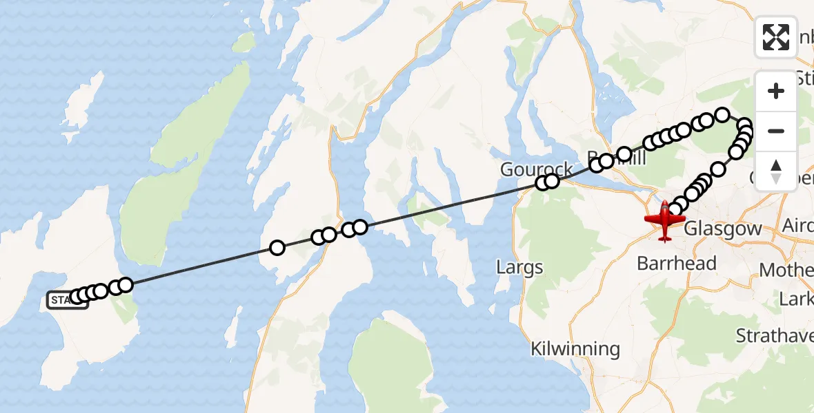 Flight route Air Ambulance Aircraft Bowmore - Glasgow Airport, 23 July 2026, 23:03