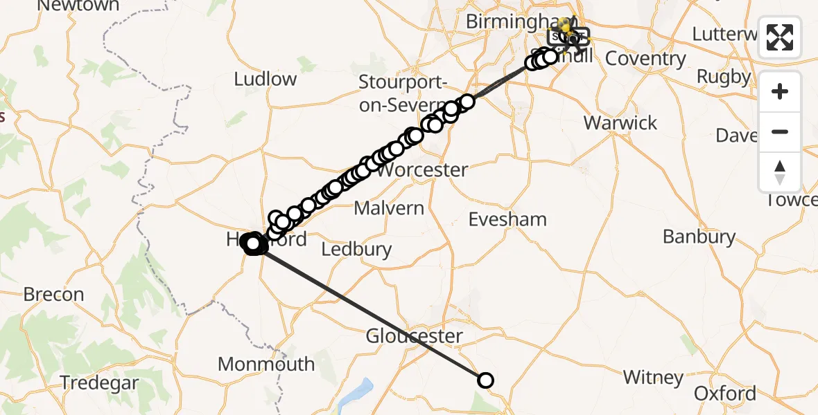 Flight route Police Helicopter Birmingham Airport - Birmingham Airport, 23 July 2026, 23:38