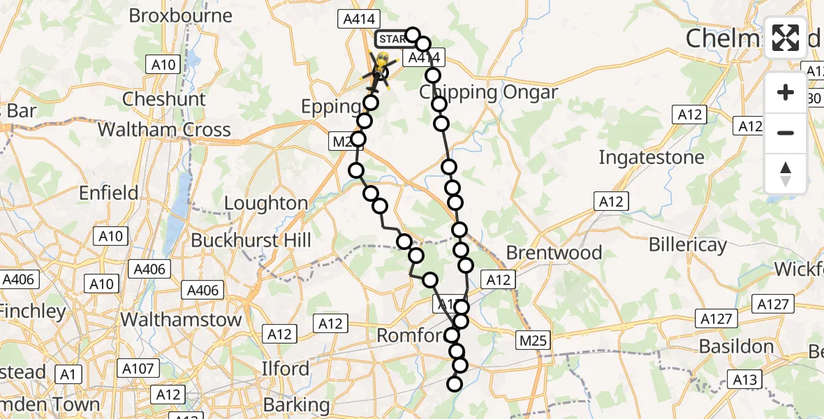 Flight route Police Helicopter North Weald Bassett - North Weald Airfield, 24 July 2026, 00:22