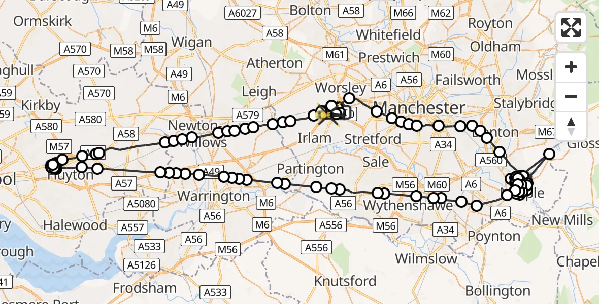 Flight route Police Helicopter Manchester Barton Aerodrome - Manchester Barton Aerodrome, 24 July 2026, 00:41