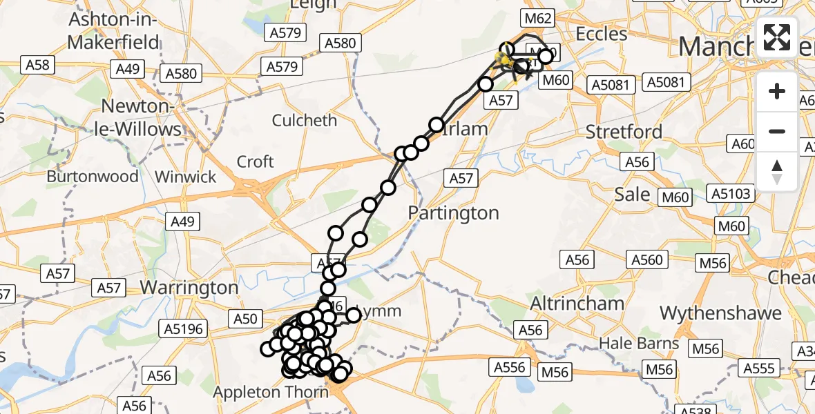 Flight route Police Helicopter Manchester Barton Aerodrome - Manchester Barton Aerodrome, 24 July 2026, 02:51