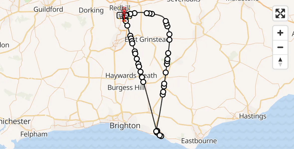 Flight route Air Ambulance Helicopter Redhill Aerodrome - Redhill Aerodrome, 24 July 2026, 04:40