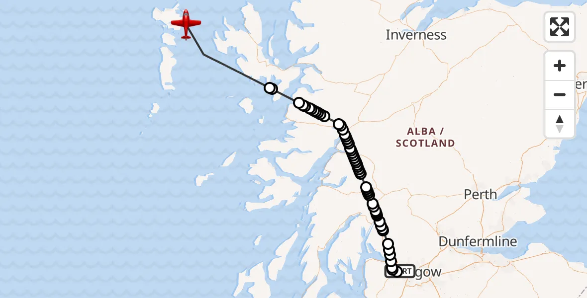 Flight route Air Ambulance Aircraft Glasgow Airport - Inner Seas, 24 July 2026, 07:57