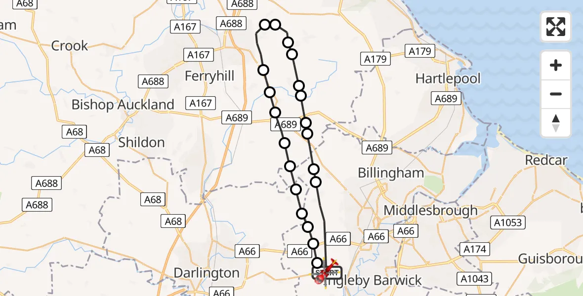 Flight route Air Ambulance Helicopter Egglescliffe - Egglescliffe, 24 July 2026, 08:25