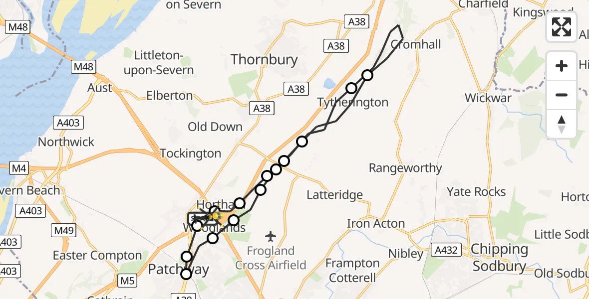 Flight route Police Helicopter Almondsbury Helicopter Base - Almondsbury Helicopter Base, 24 July 2026, 08:41