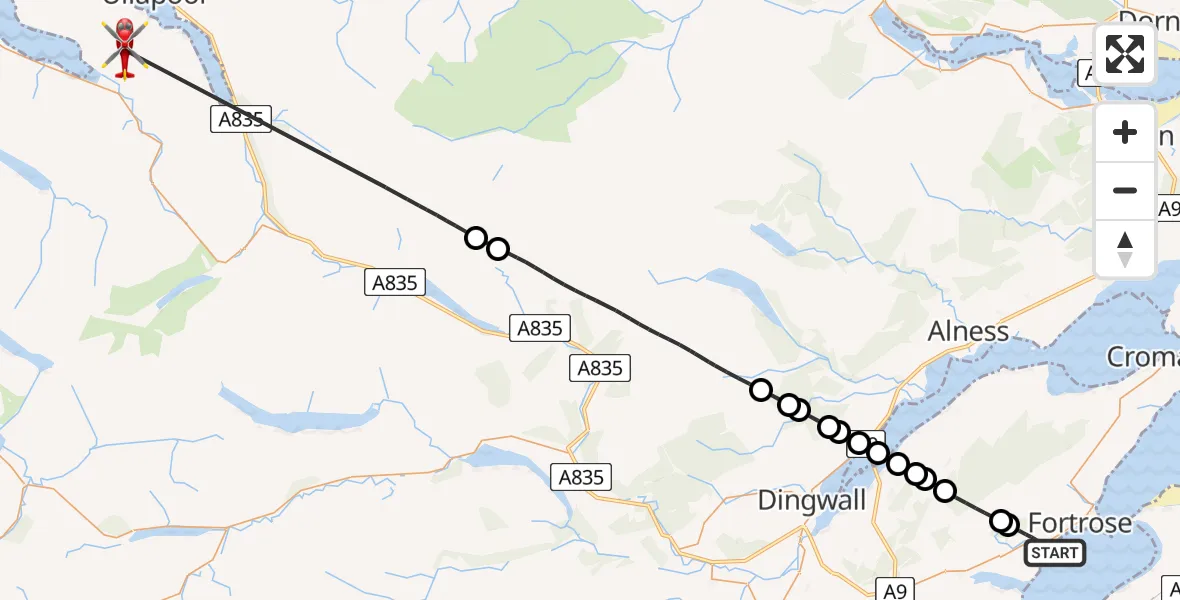 Flight route Air Ambulance Helicopter Avoch - Dundonnell, 24 July 2026, 09:02