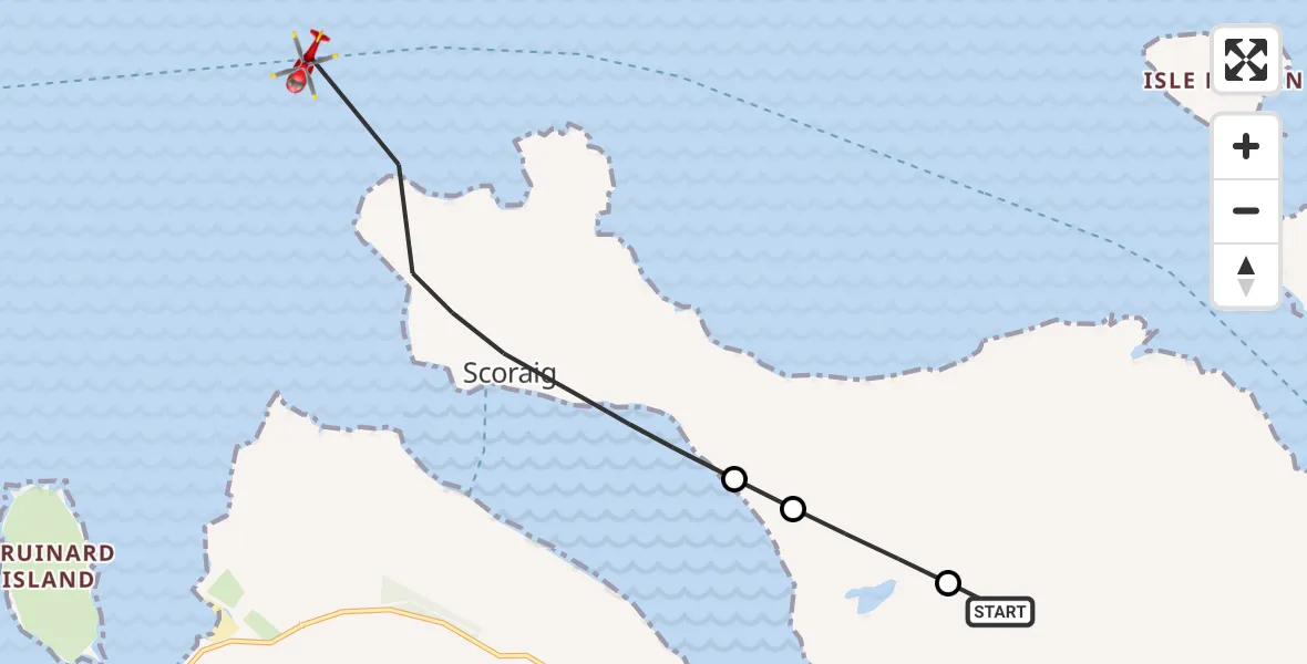Flight route Air Ambulance Helicopter Badrallach - Inner Seas, 24 July 2026, 09:28