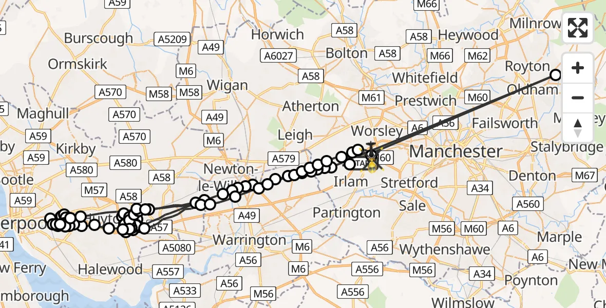Flight route Police Helicopter Manchester Barton Aerodrome - Manchester Barton Aerodrome, 24 July 2026, 09:33