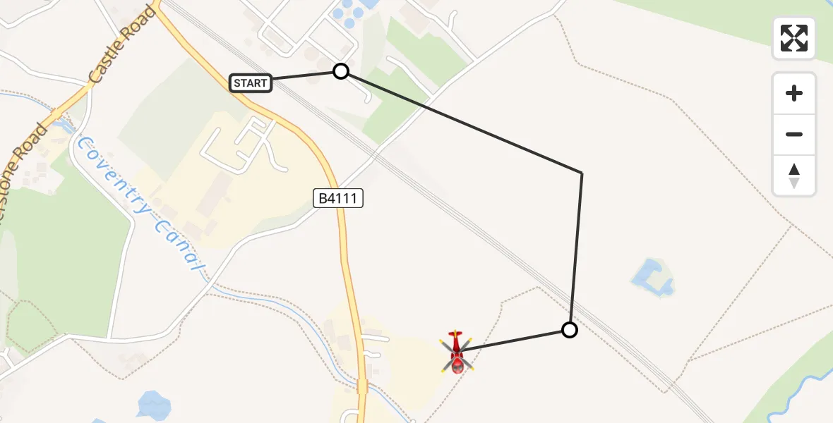 Flight route Air Ambulance Helicopter Atherstone - North Warwickshire, 24 July 2026, 10:07