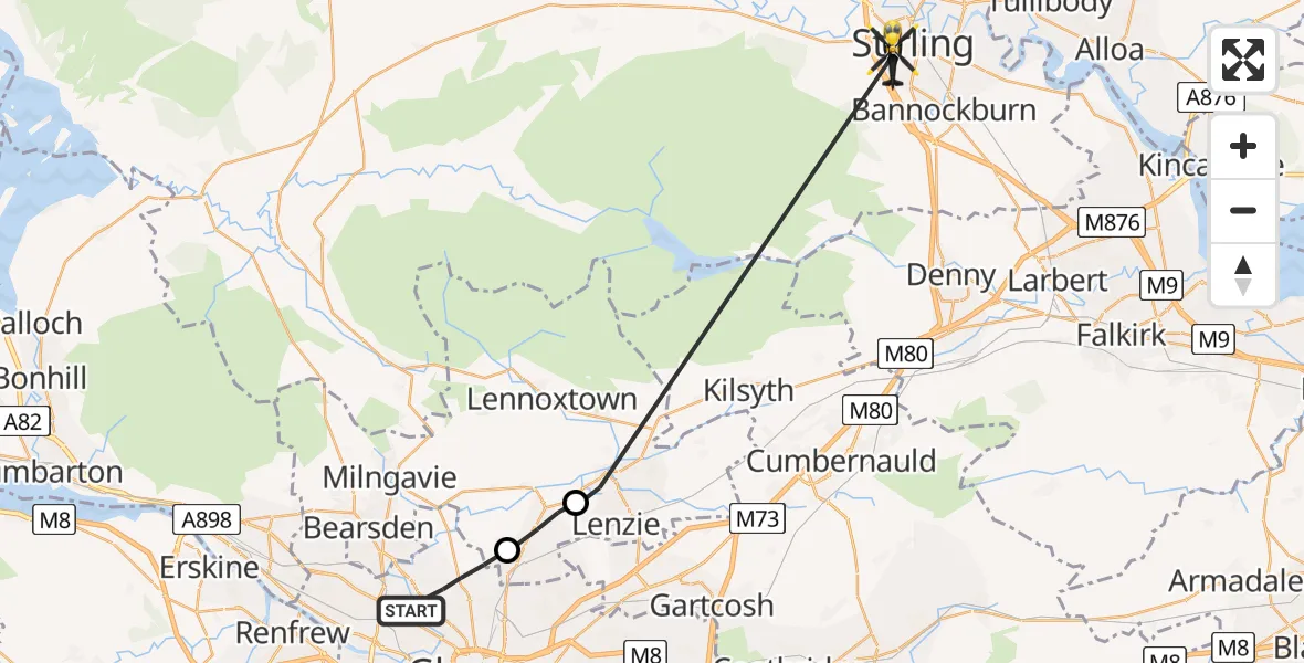 Flight route Police Helicopter Glasgow - Kings Park, 24 July 2026, 10:08