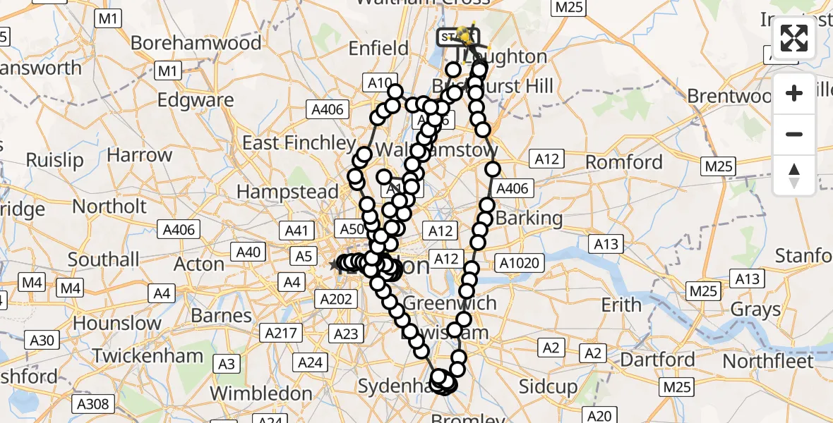 Flight route Police Helicopter Sewardstonebury - Metropolitan Police Air Support Unit Lippitts Hill, 24 July 2026, 10:09
