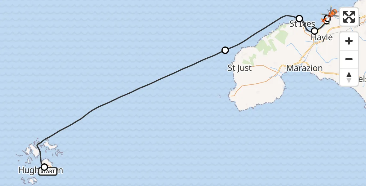 Flight route Coastguard Helicopter St. Mary's Airport - Connor Downs, 24 July 2026, 10:14