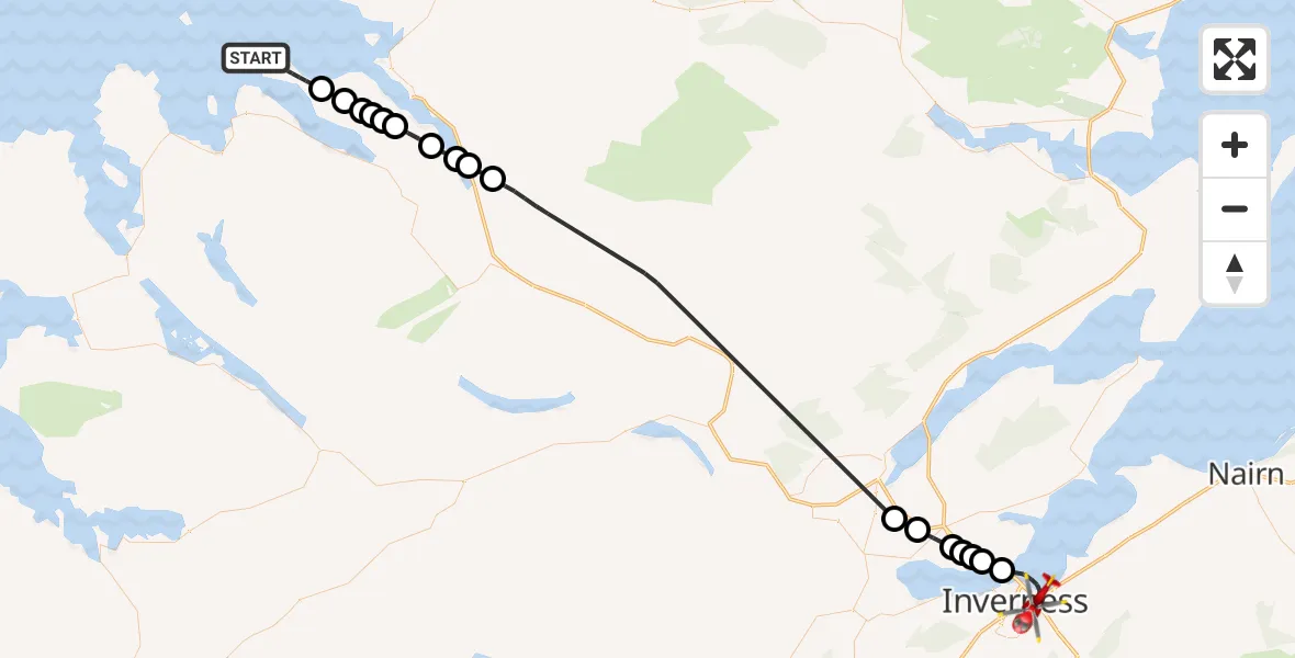 Flight route Air Ambulance Helicopter Inner Seas - Inverness, 24 July 2026, 11:14