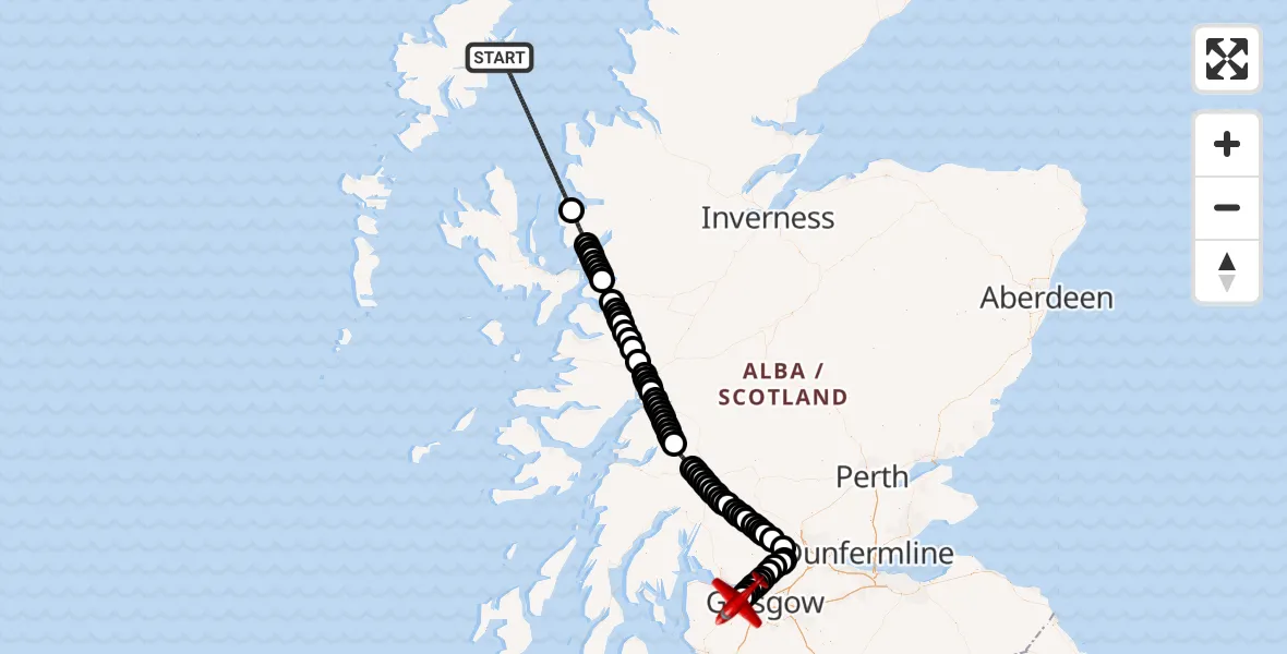 Flight route Air Ambulance Aircraft Inner Seas - Glasgow Airport, 24 July 2026, 11:33