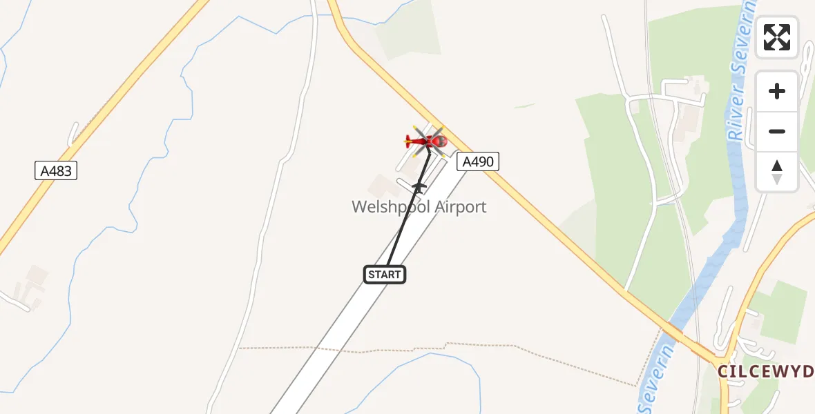 Flight route Air Ambulance Helicopter Welshpool Airport - Welshpool Airport, 24 July 2026, 11:46